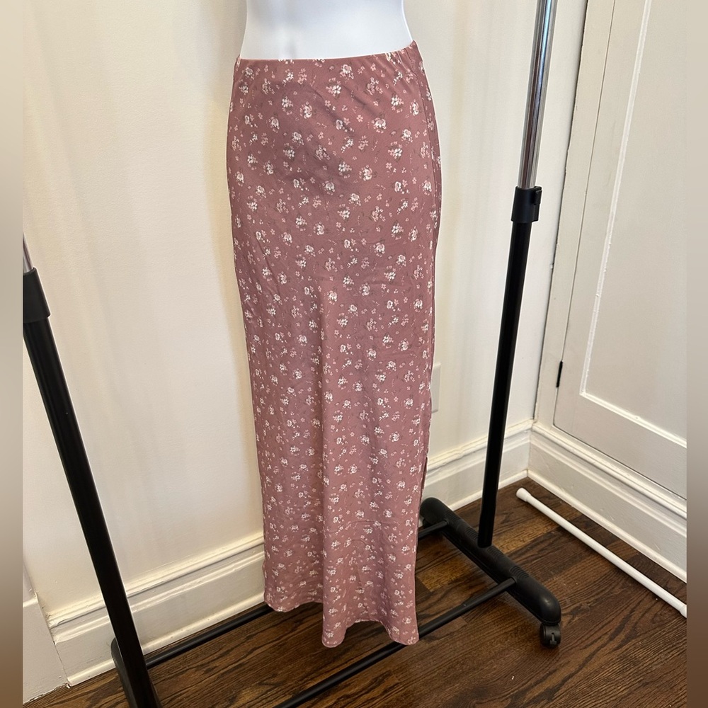 Altar’d State Long Floral Pink Maxi Skirt Side Slit NWOT